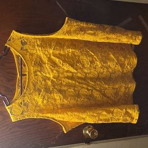 Rafaella, yellow/gold, shirt, floral pattern all over, size 3X